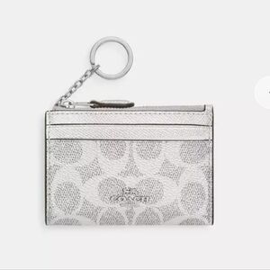 NWT Coach Metallic Silver Mini Skinny ID/ Card Holder/ Sig Wallet Change Purse
